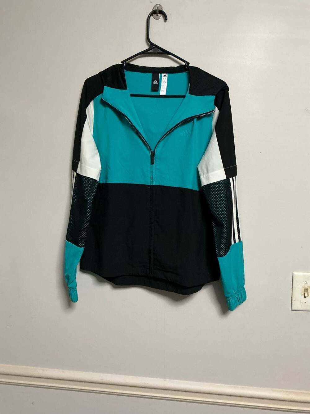 Adidas Beyond Twistweave Full-Zip Windbreaker Size S Black Teal White